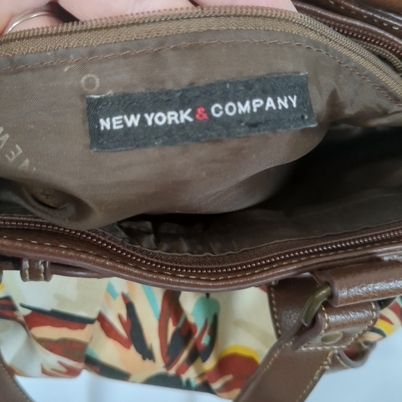 New York & Company Brown And Floral Fabric/ Faux Leather Handbag - Picture 5 of 9